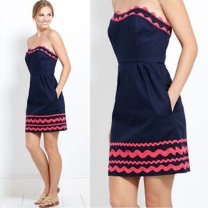 Vineyard Vines Navy and Pink Strapless Mini Dress